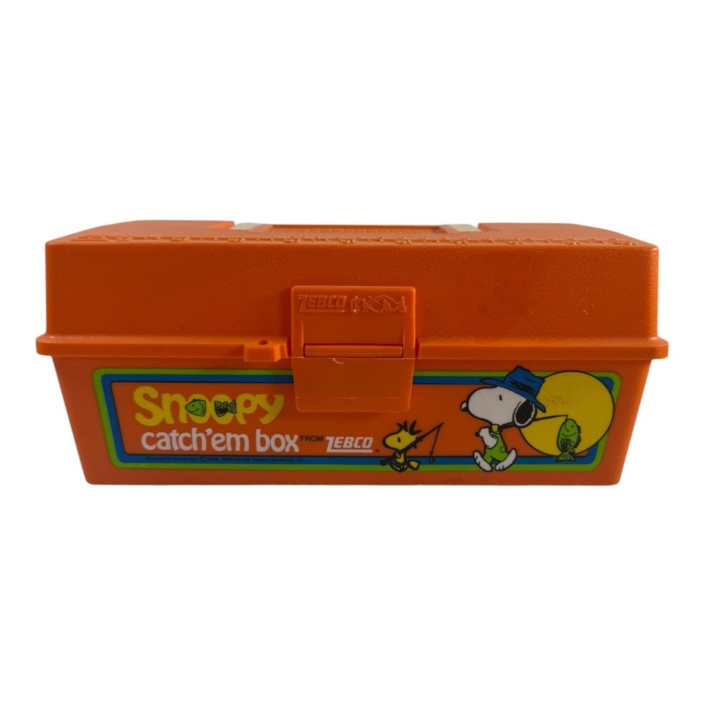Vintage Snoopy Catchem Box Zebco Orange Fishing Tackle Box Peanuts 1988 USA